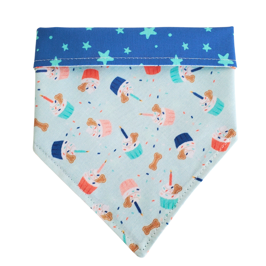 Pup Cake Blue Celebration - Reversible Dog Collar Bandana