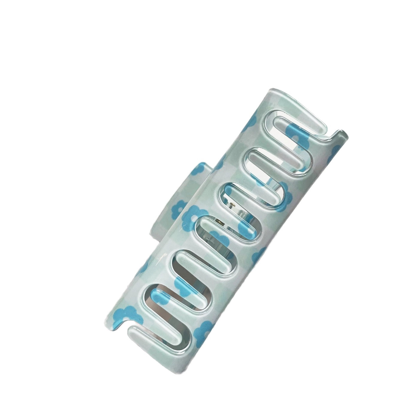 Checkered Daisy Claw Clips Aqua