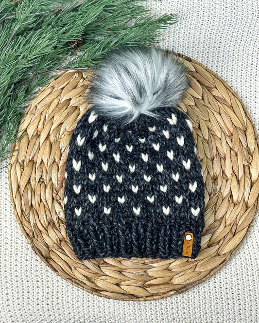 Little Hearts Beanie in Charcoal + Fisherman