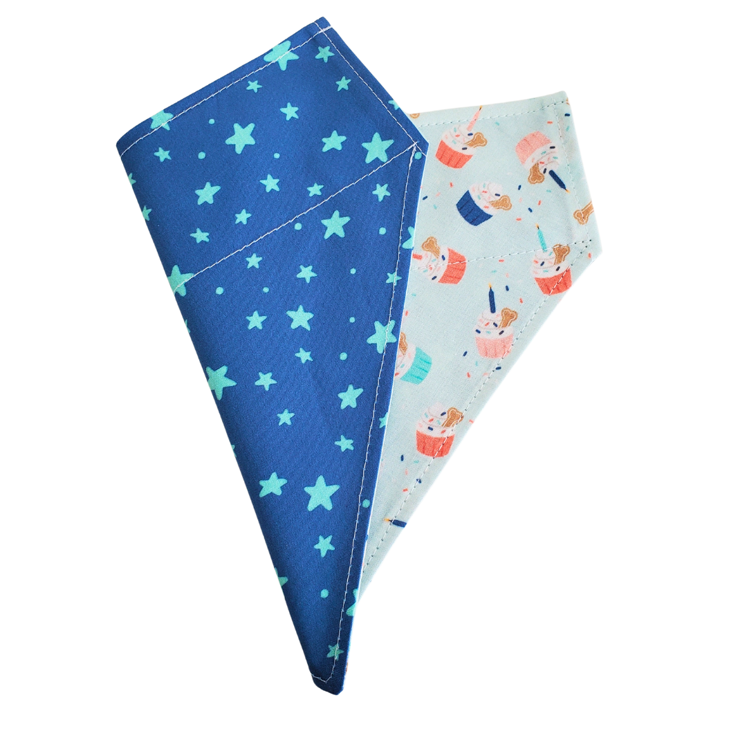 Pup Cake Blue Celebration - Reversible Dog Collar Bandana