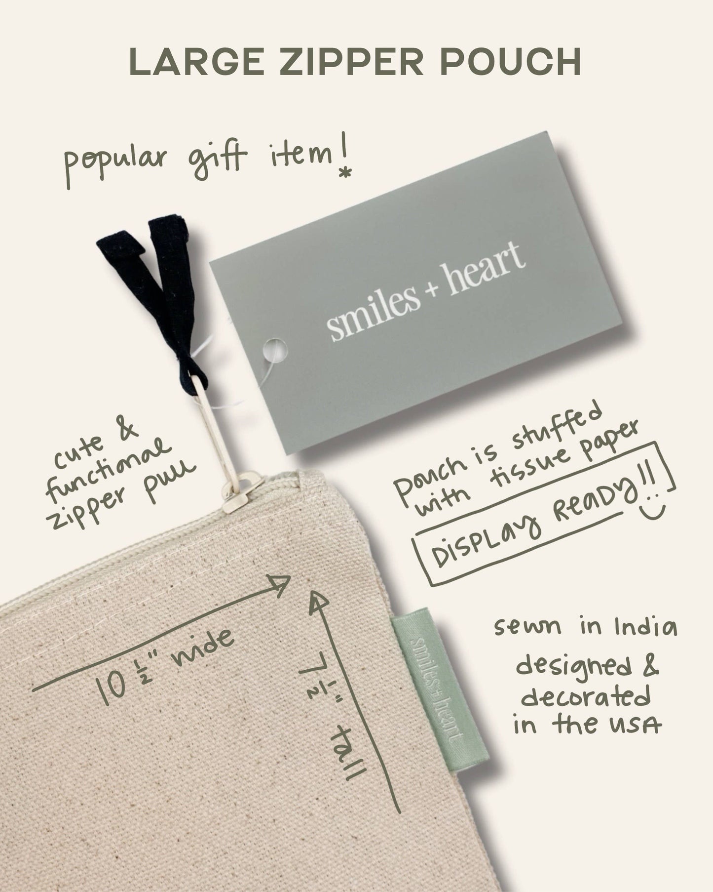 Happy on Purpose Large Canvas Zipper Pouch