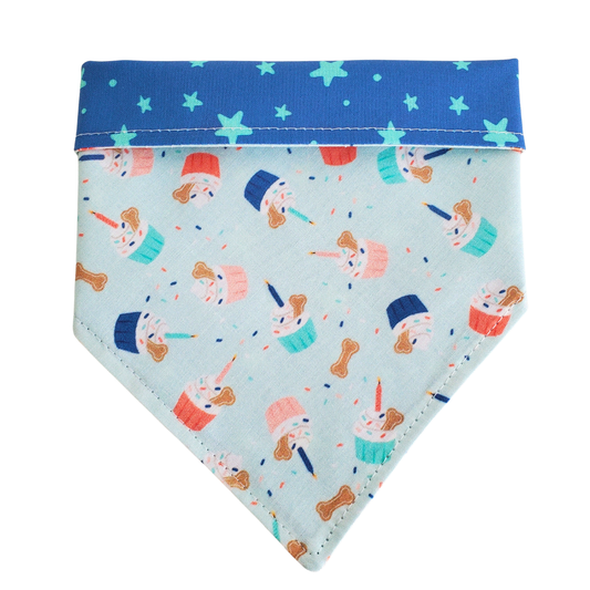Pup Cake Blue Celebration - Reversible Dog Collar Bandana