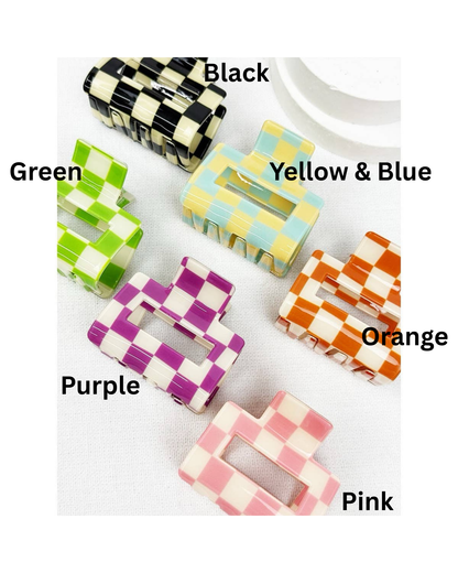 Colorful Checkered Medium Size Hair Claw