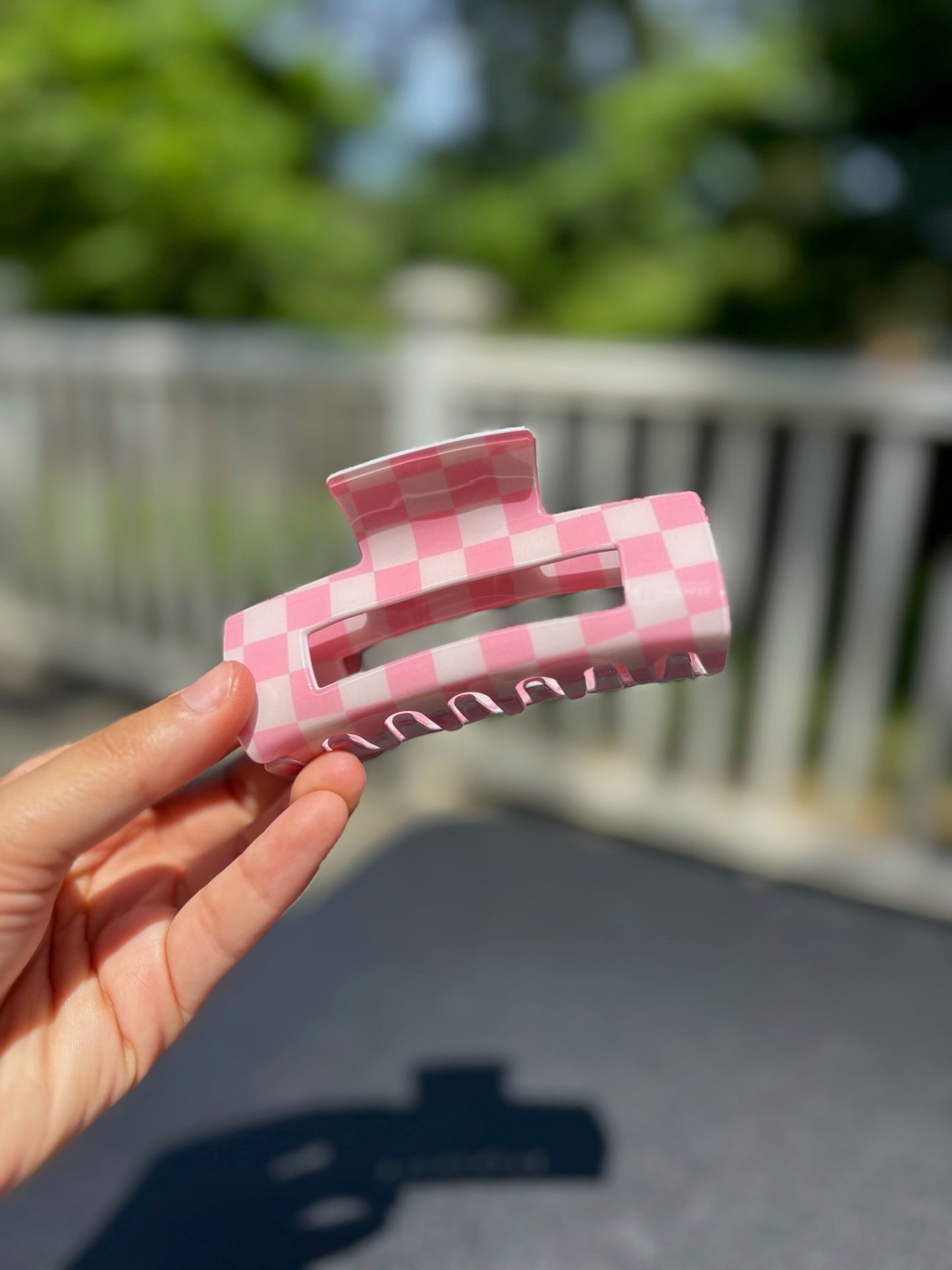 Blush Pink Checkered Claw Clip