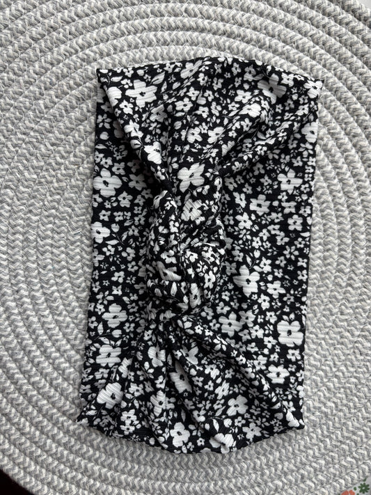 White Ditsy Floral Chunky Top Knot