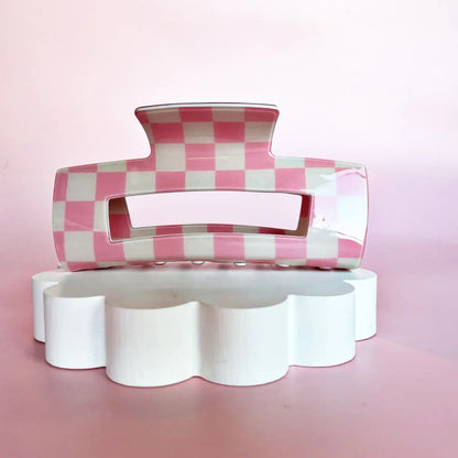 Blush Pink Checkered Claw Clip