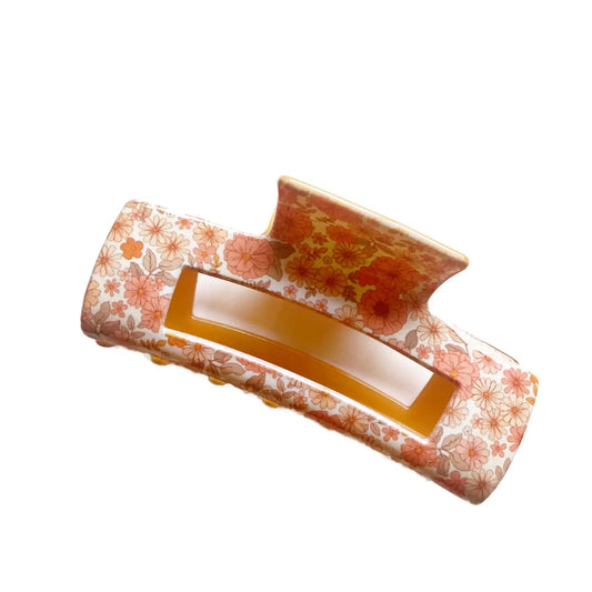 Spring Retro Peach Floral Claw Clip