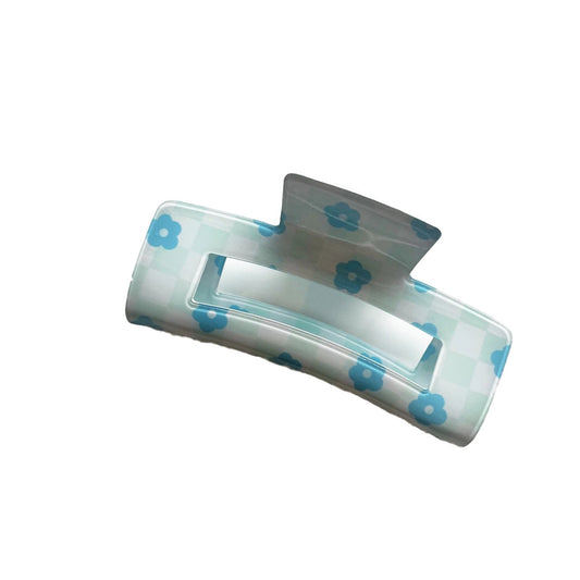 Checkered Daisy Claw Clips Aqua