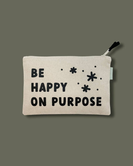 Happy on Purpose Large Canvas Zipper Pouch