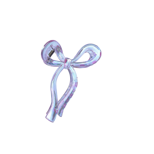 Iridescent Pink Clear Bow Claw Clip 
